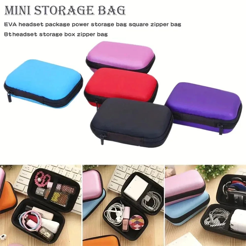 Portable Travel EVA Storage Bag with Protective Zipper for Flash Drive Headphones Mobile Phone Charger Data Cable Organizer