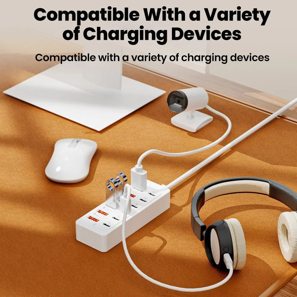 12 in 1 6USB 6PD Charger Fast Charging USB Hub Power Strip With 1M Cord USB C Converter Desktop Charging Station for Home Office