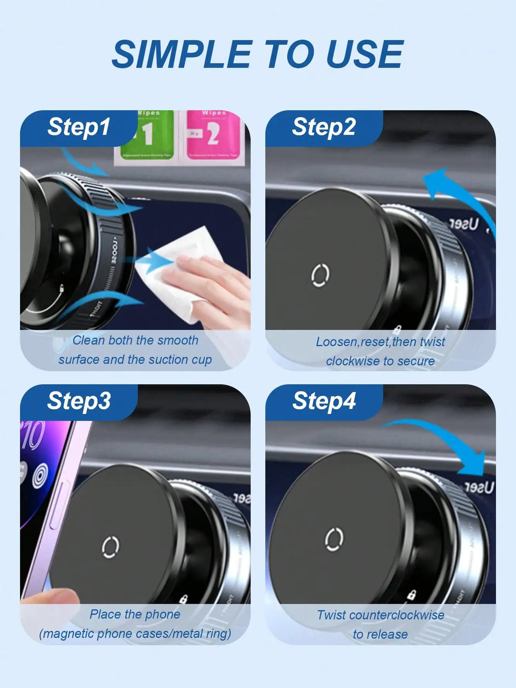 Universal Car Phone Mount - Dual Fixation: Vacuum Suction & N52 Magnetic Adsorption, Windshield/Dashboard Compatible