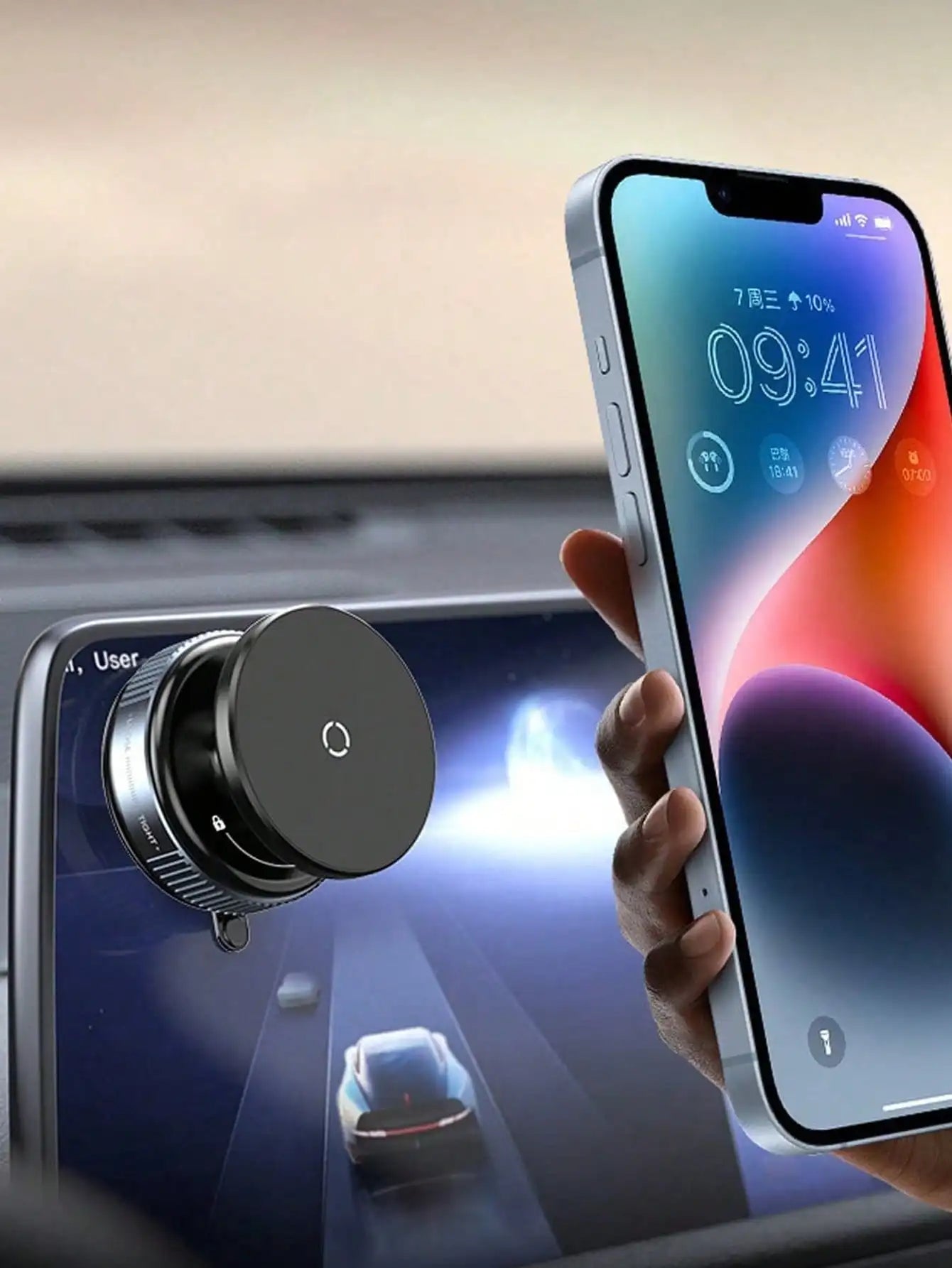 Universal Car Phone Mount - Dual Fixation: Vacuum Suction & N52 Magnetic Adsorption, Windshield/Dashboard Compatible