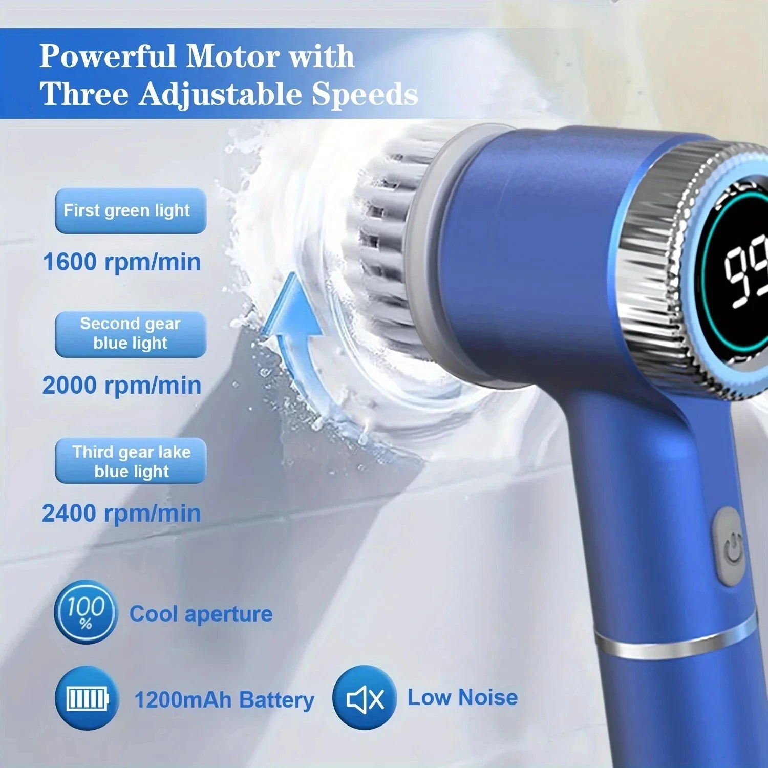 Midea Electric Spin Scrubber Cleaning Brush Multifunctional With 5 Replaceable Brush Head Led Display Kitchen Toilet Cleanbrush