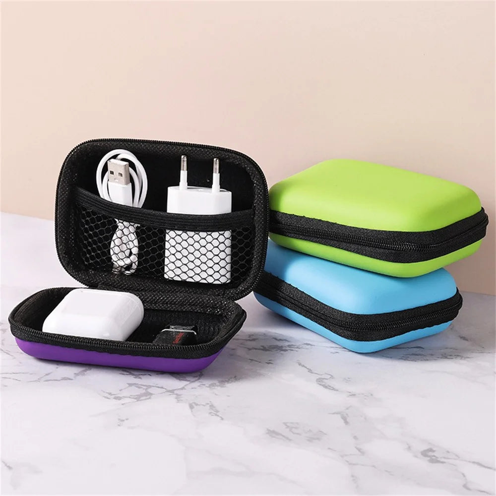 Portable Travel EVA Storage Bag with Protective Zipper for Flash Drive Headphones Mobile Phone Charger Data Cable Organizer