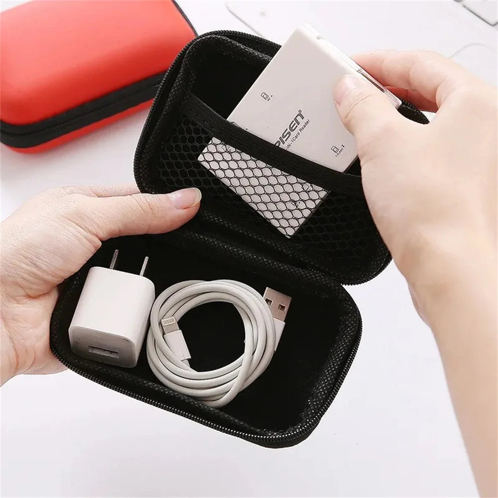 Portable Travel EVA Storage Bag with Protective Zipper for Flash Drive Headphones Mobile Phone Charger Data Cable Organizer