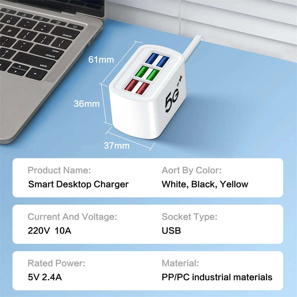 USB Phone Charger Power Strip Multi 6 Ports Universal Adapter Fast Quick Charging Head Socket Wall Charger Socket HUB Splitter