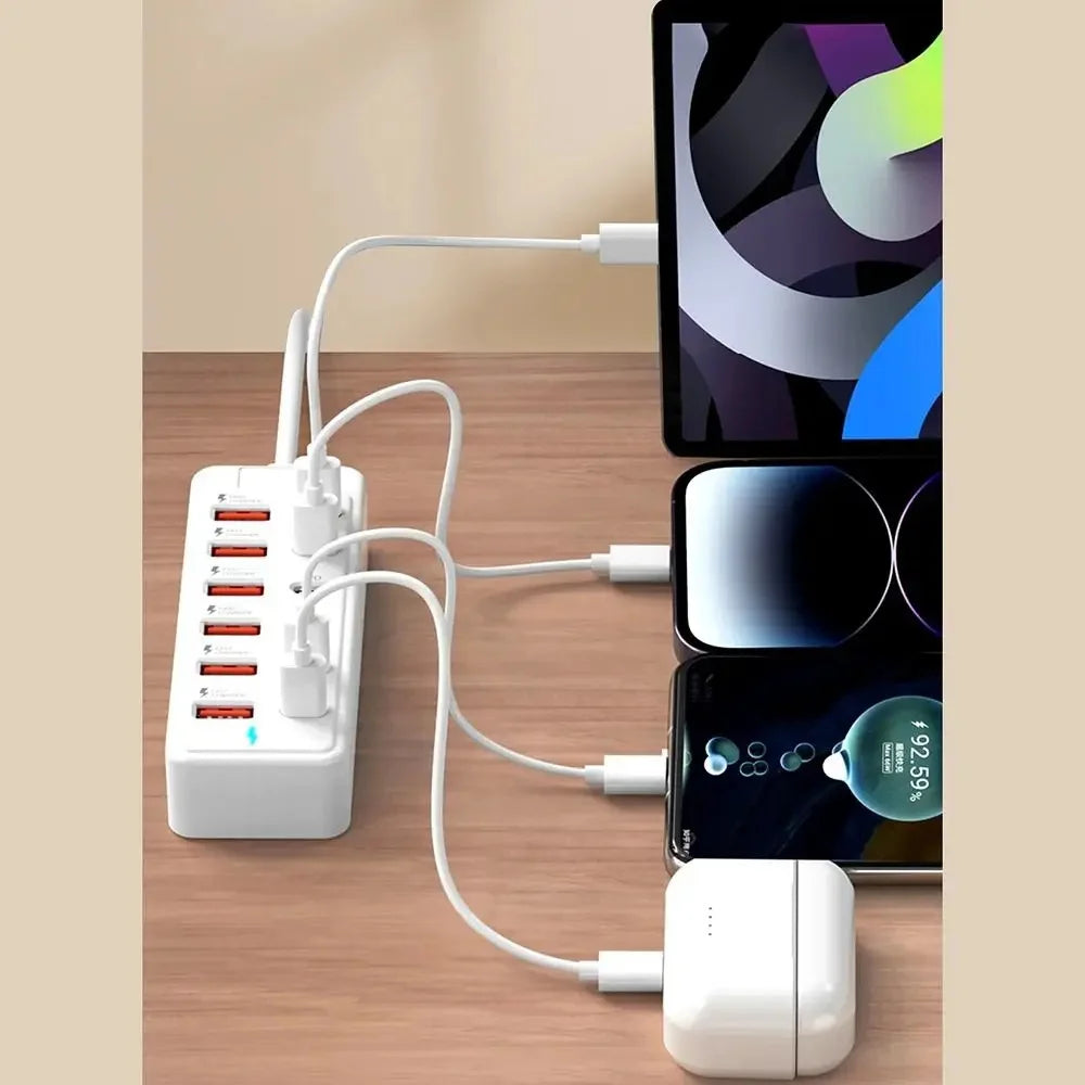 12 in 1 6USB 6PD Charger Fast Charging USB Hub Power Strip With 1M Cord USB C Converter Desktop Charging Station for Home Office