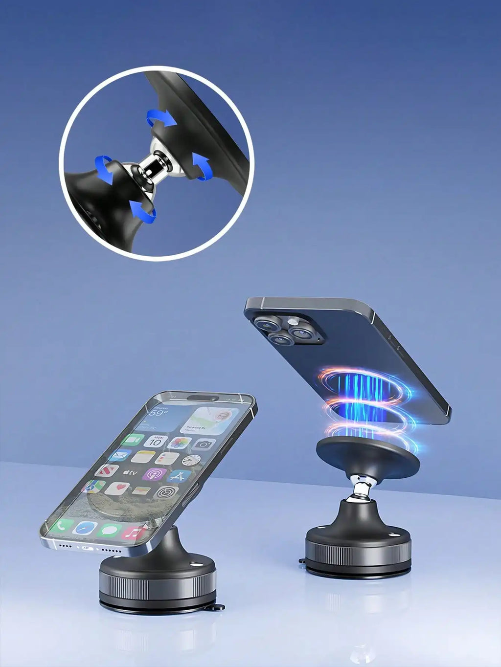 Universal Car Phone Mount - Dual Fixation: Vacuum Suction & N52 Magnetic Adsorption, Windshield/Dashboard Compatible