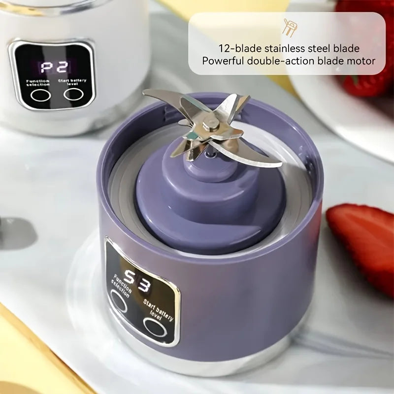 Portable USB Rechargeable Mini Blender & Juicer with Digital Display & 12-Blade System - Suitable for Travel, 3 Modes, USB- Oper