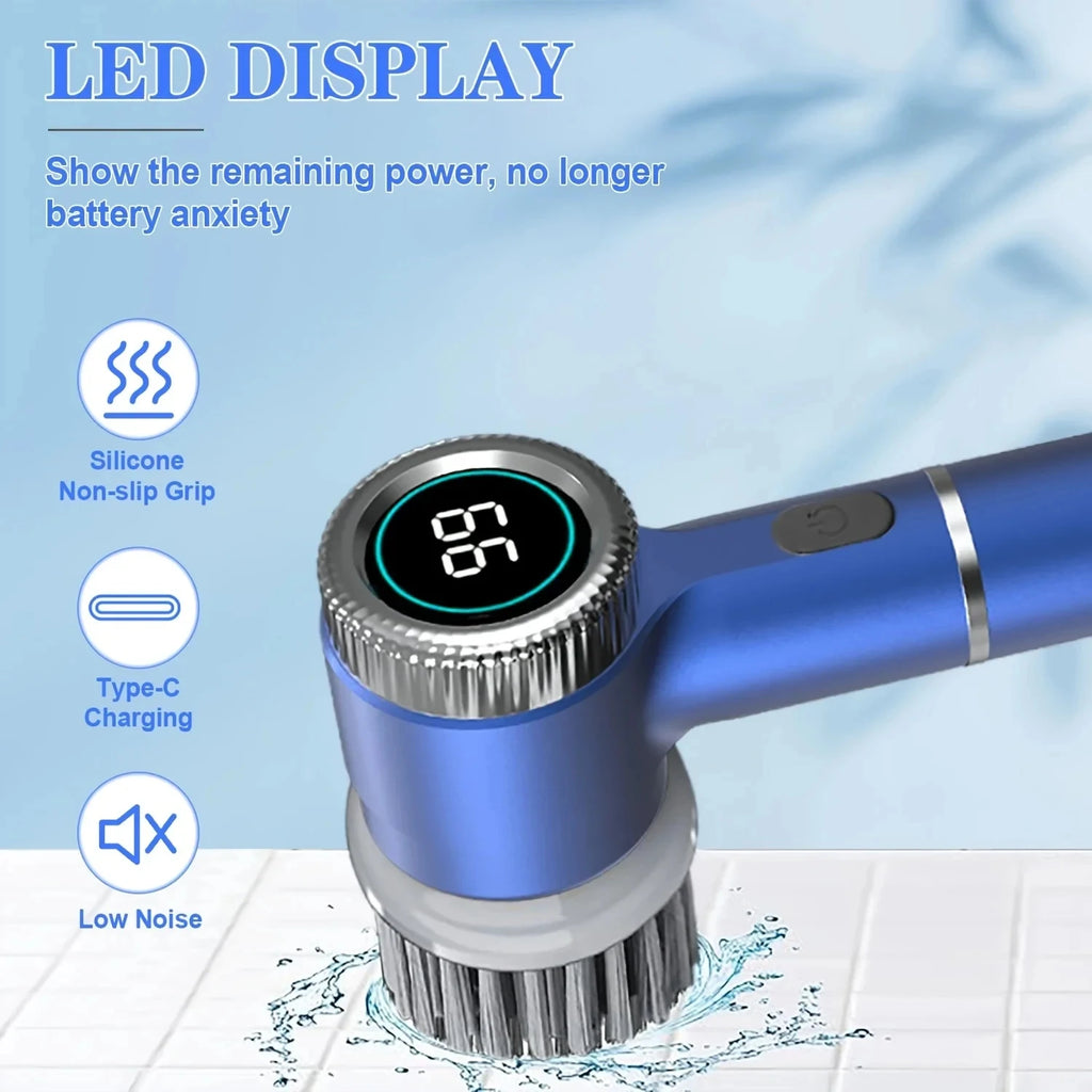 Midea Electric Spin Scrubber Cleaning Brush Multifunctional With 5 Replaceable Brush Head Led Display Kitchen Toilet Cleanbrush