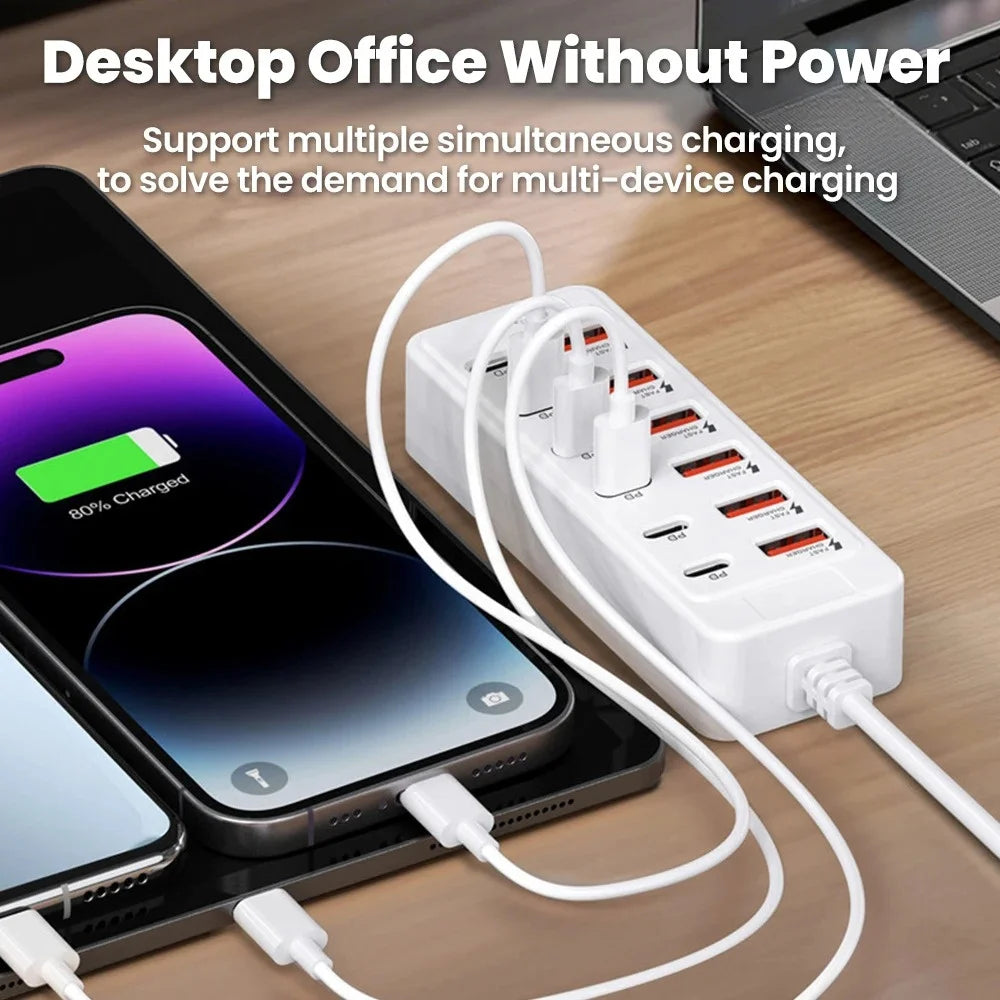 12 in 1 6USB 6PD Charger Fast Charging USB Hub Power Strip With 1M Cord USB C Converter Desktop Charging Station for Home Office