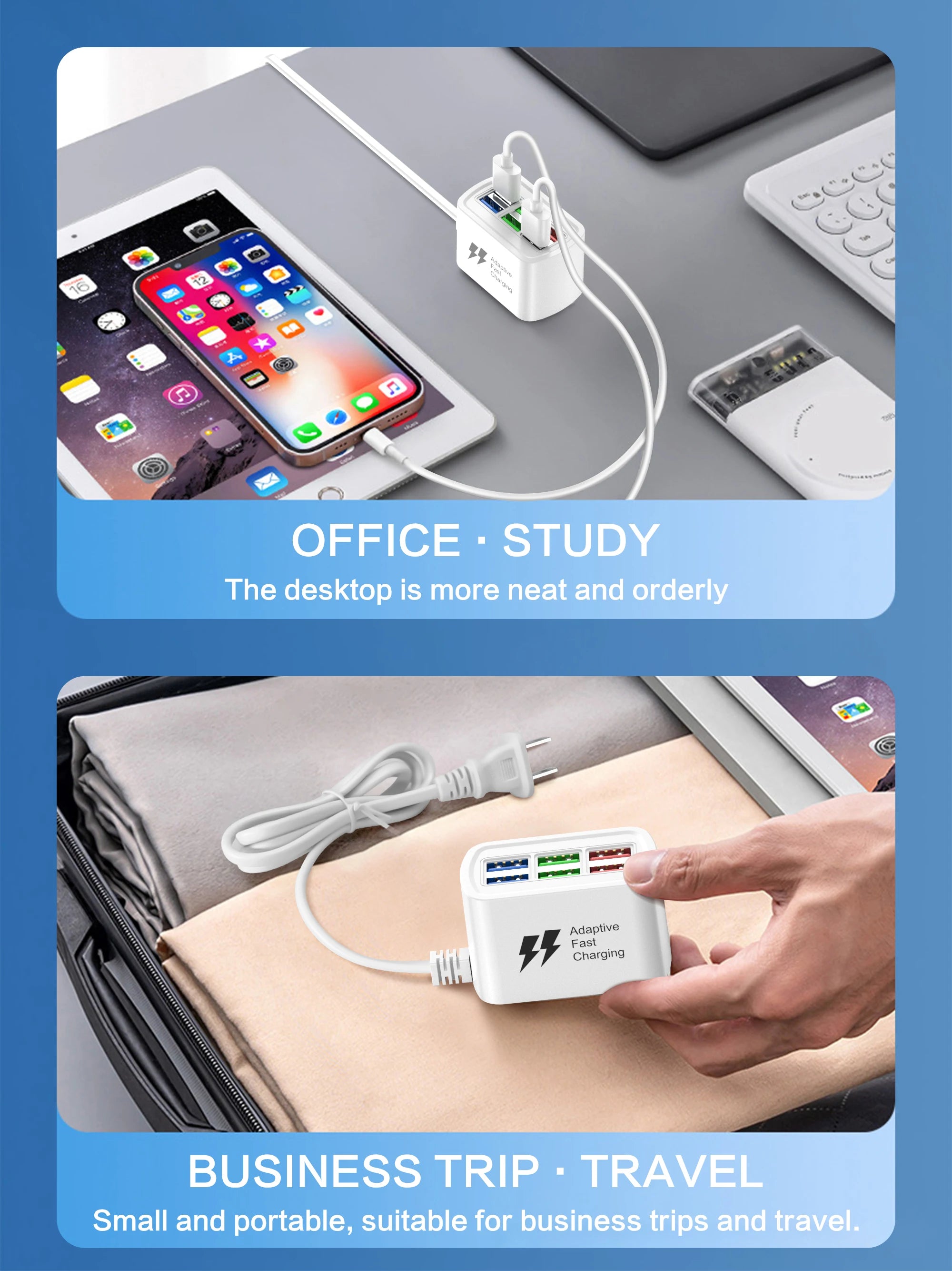 USB Phone Charger Power Strip Multi 6 Ports Universal Adapter Fast Quick Charging Head Socket Wall Charger Socket HUB Splitter