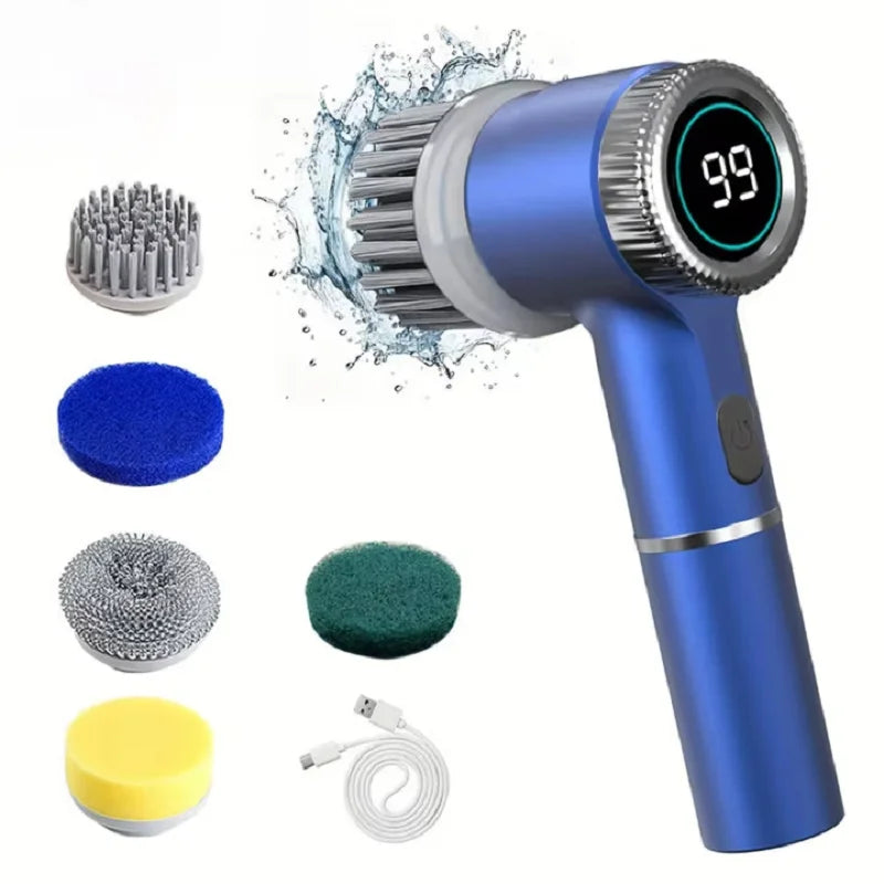 Midea Electric Spin Scrubber Cleaning Brush Multifunctional With 5 Replaceable Brush Head Led Display Kitchen Toilet Cleanbrush