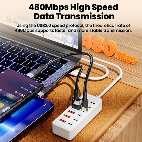 12 in 1 6USB 6PD Charger Fast Charging USB Hub Power Strip With 1M Cord USB C Converter Desktop Charging Station for Home Office