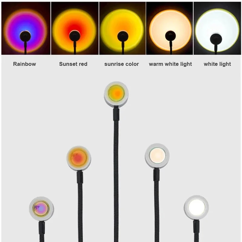 USB Sunset Projection Lamp Rainbow Atmosphere Night Light Sunset Light for Photography Selfie Coffee Store Live Wall Decoration