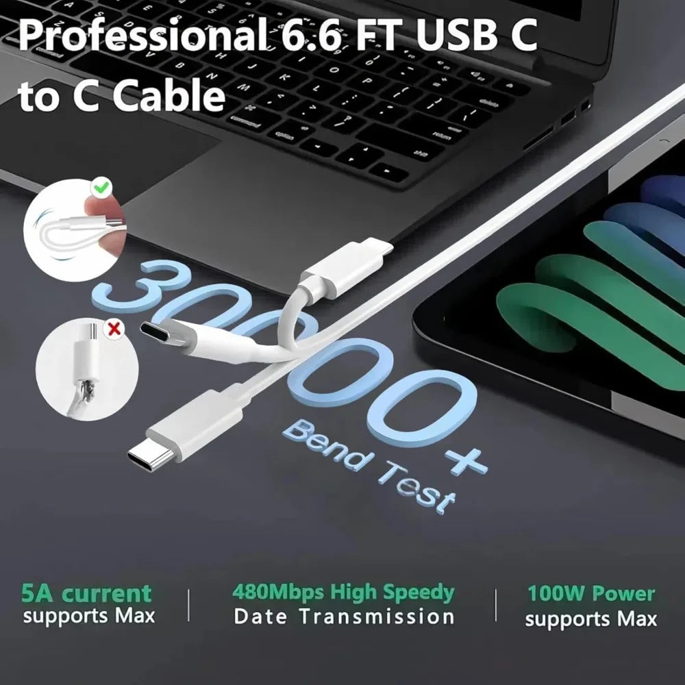 96W USB C Charger for MacBook Pro 16, 15, 14, 13 Inch M3 M2 M1 MacBook Air, USB-C Power Adapter for Laptop, with 6.6 ft 5A Cable