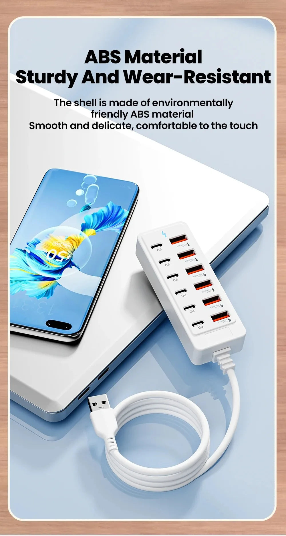 12 in 1 6USB 6PD Charger Fast Charging USB Hub Power Strip With 1M Cord USB C Converter Desktop Charging Station for Home Office