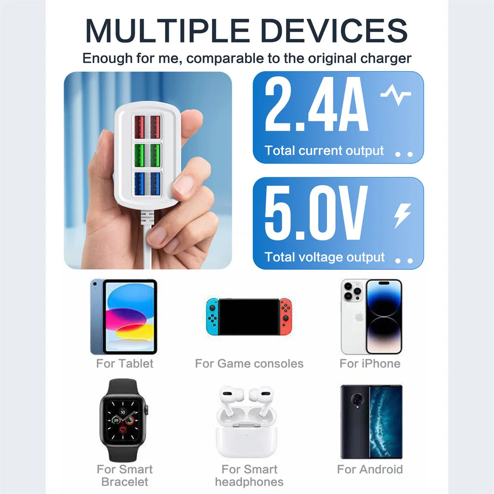 USB Phone Charger Power Strip Multi 6 Ports Universal Adapter Fast Quick Charging Head Socket Wall Charger Socket HUB Splitter