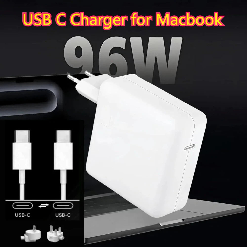 96W USB C Charger for MacBook Pro 16, 15, 14, 13 Inch M3 M2 M1 MacBook Air, USB-C Power Adapter for Laptop, with 6.6 ft 5A Cable