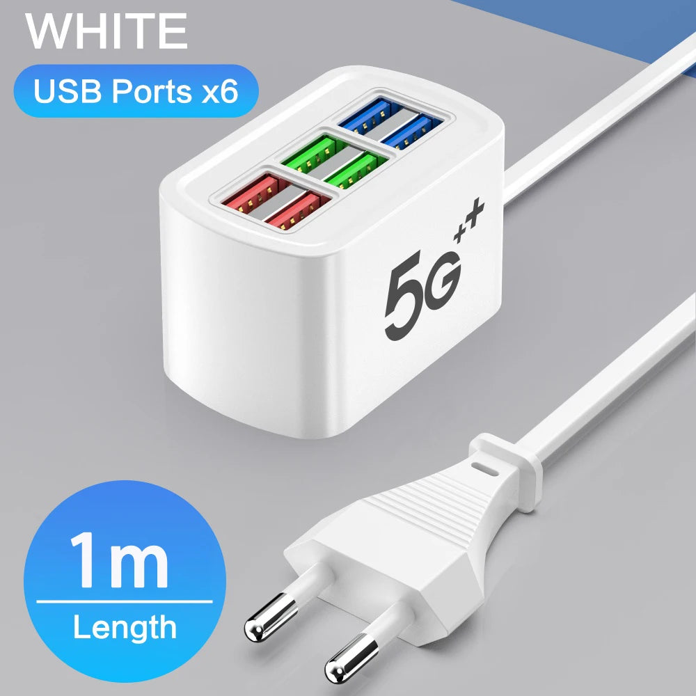 USB Phone Charger Power Strip Multi 6 Ports Universal Adapter Fast Quick Charging Head Socket Wall Charger Socket HUB Splitter