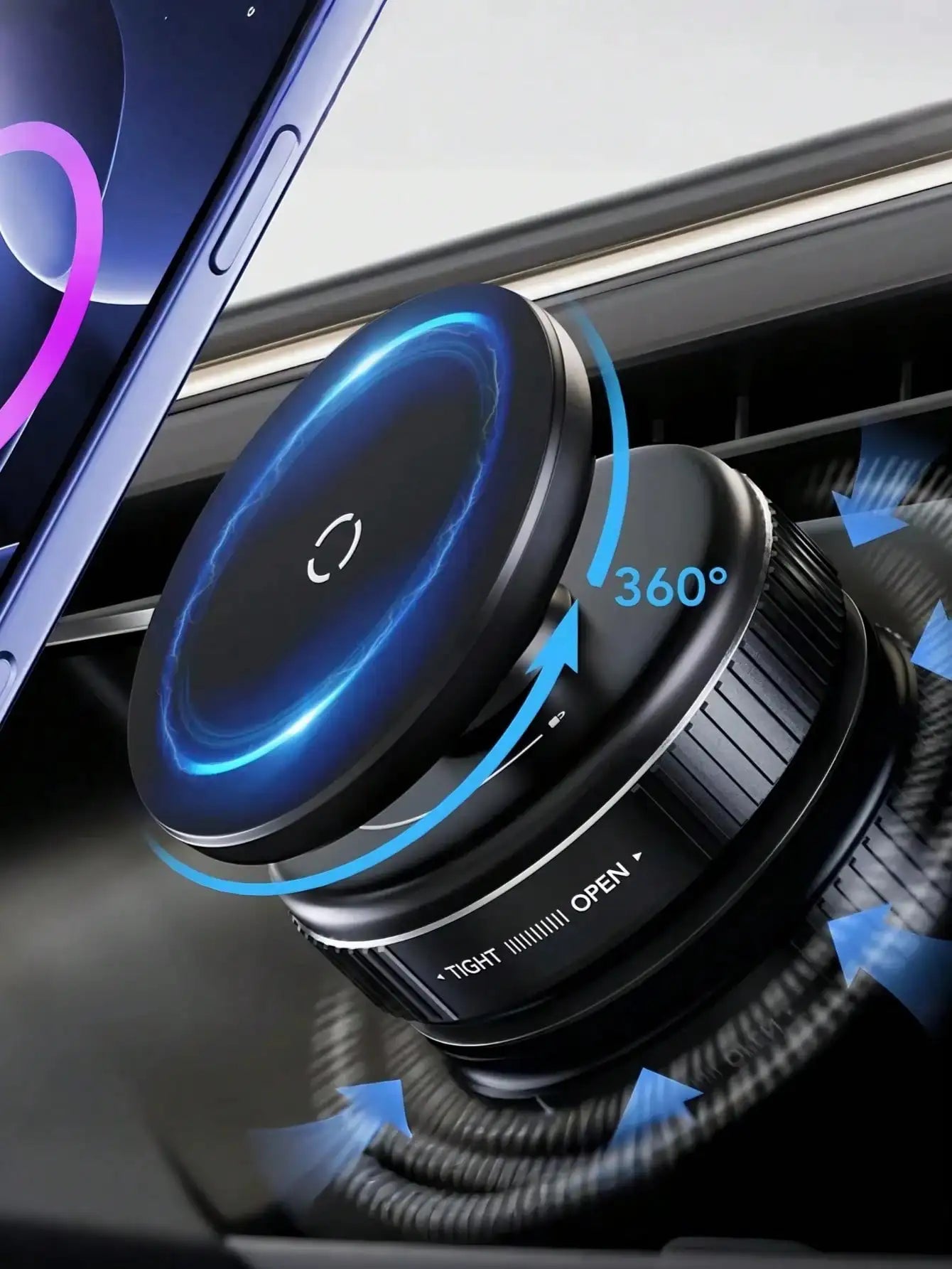 Universal Car Phone Mount - Dual Fixation: Vacuum Suction & N52 Magnetic Adsorption, Windshield/Dashboard Compatible