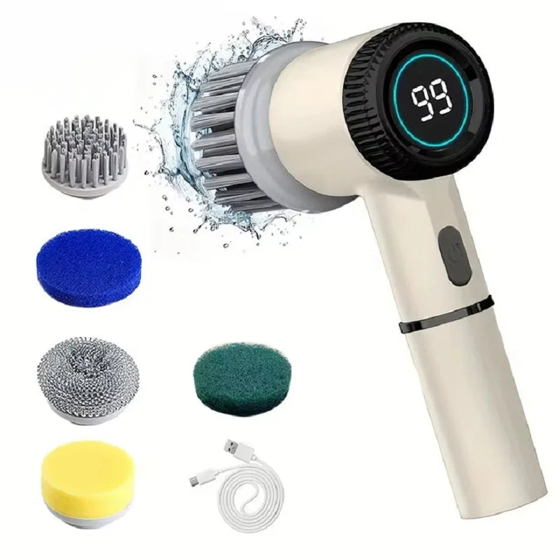 Midea Electric Spin Scrubber Cleaning Brush Multifunctional With 5 Replaceable Brush Head Led Display Kitchen Toilet Cleanbrush