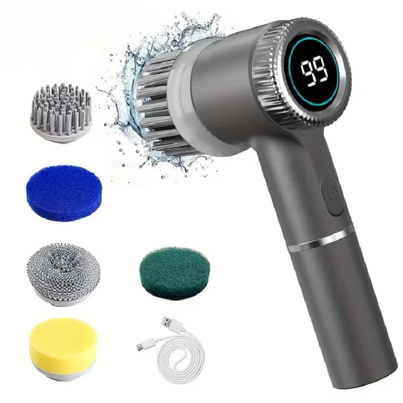 Midea Electric Spin Scrubber Cleaning Brush Multifunctional With 5 Replaceable Brush Head Led Display Kitchen Toilet Cleanbrush