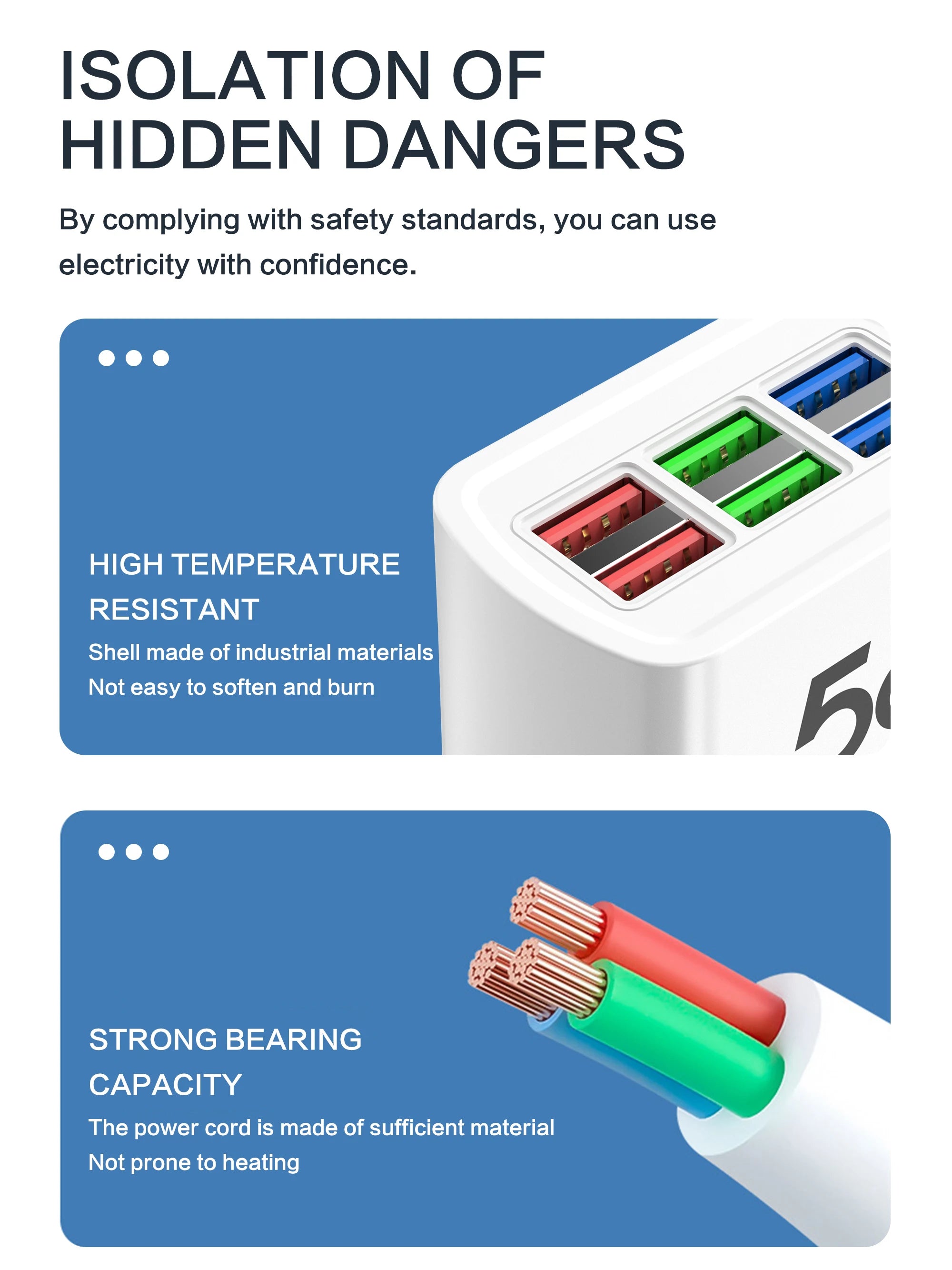 USB Phone Charger Power Strip Multi 6 Ports Universal Adapter Fast Quick Charging Head Socket Wall Charger Socket HUB Splitter