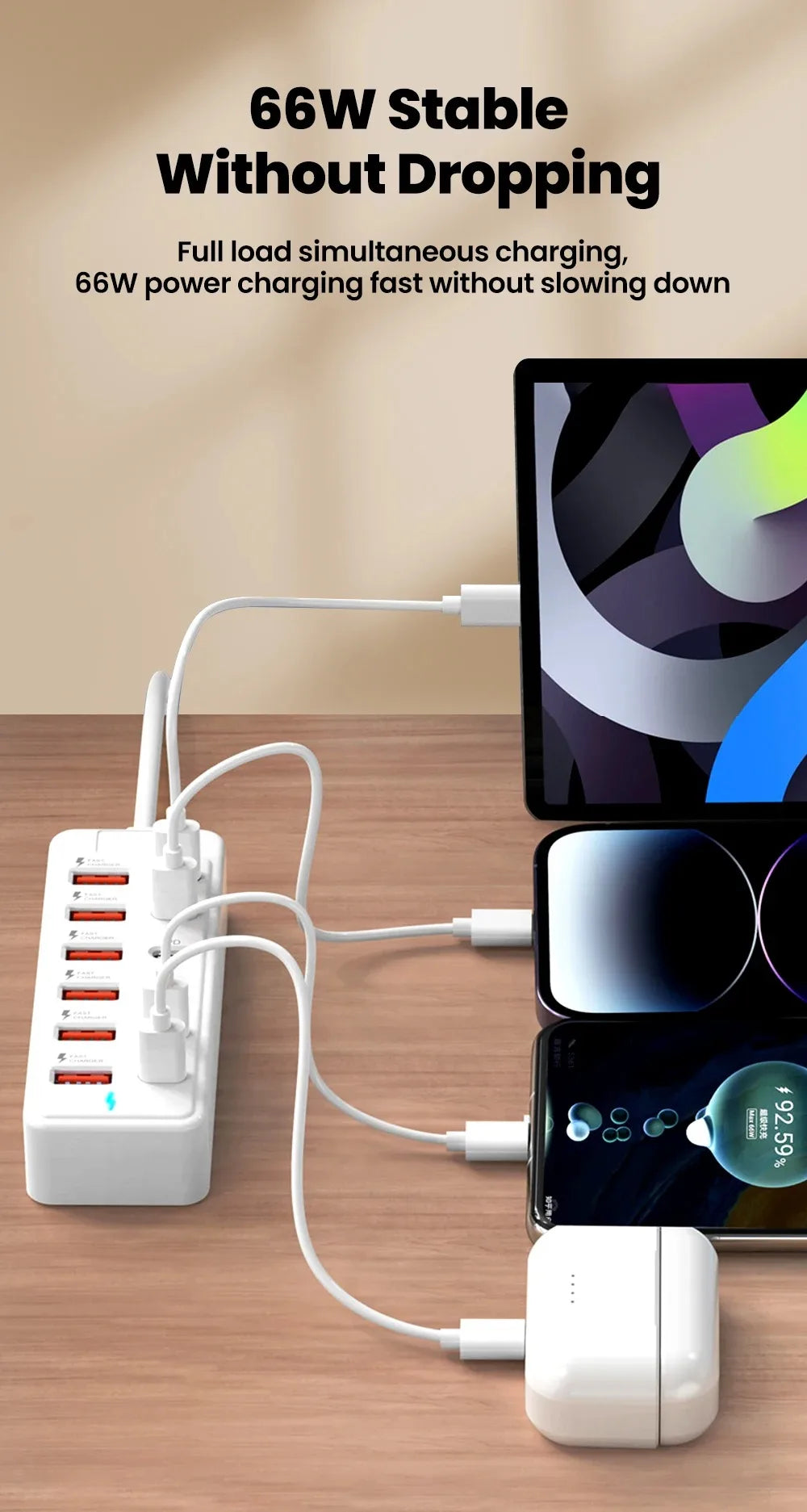 12 in 1 6USB 6PD Charger Fast Charging USB Hub Power Strip With 1M Cord USB C Converter Desktop Charging Station for Home Office