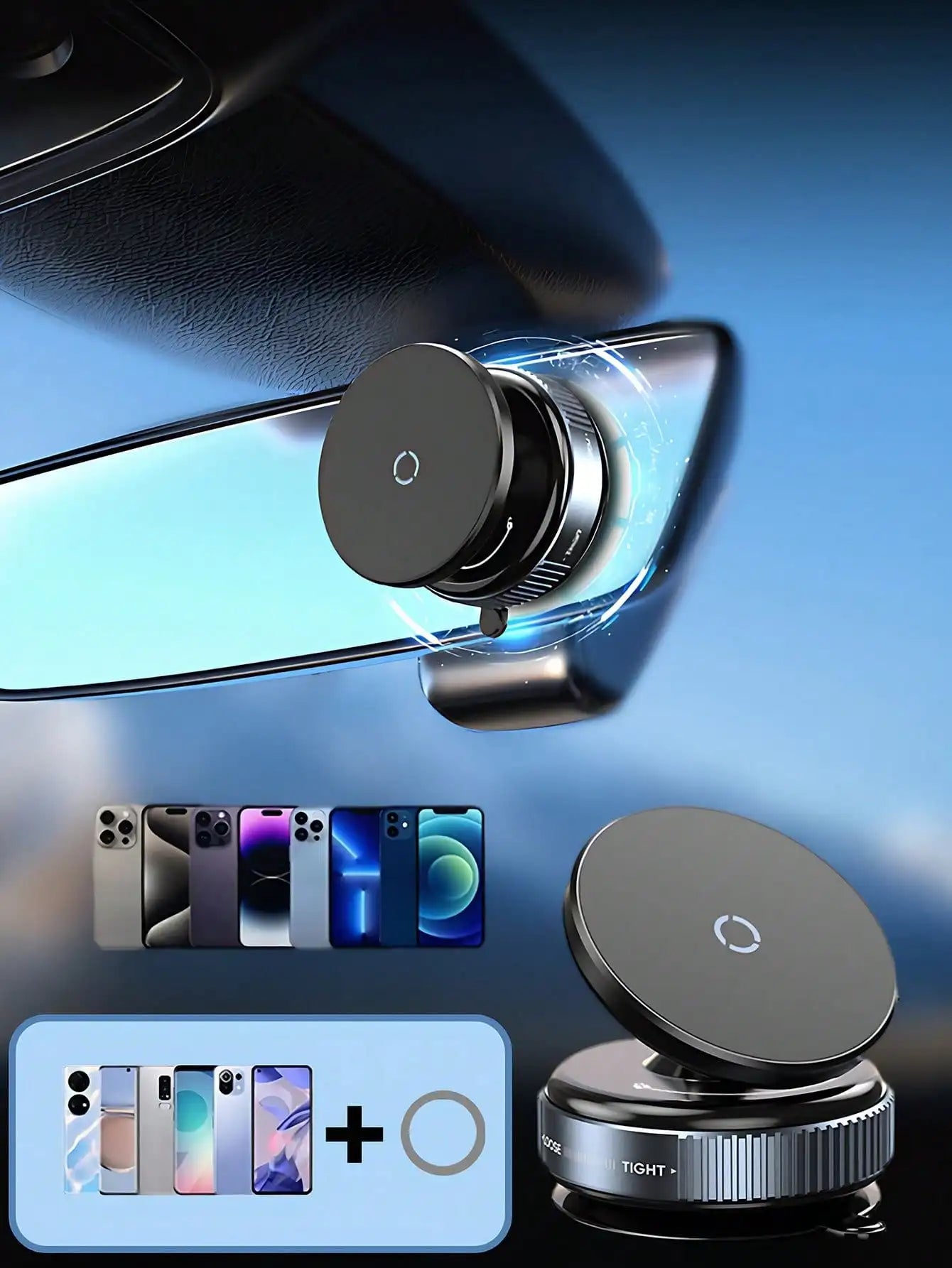 Universal Car Phone Mount - Dual Fixation: Vacuum Suction & N52 Magnetic Adsorption, Windshield/Dashboard Compatible